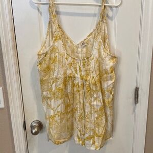 O’Neill White Yellow Floral Pleated Baby Doll Tank Top - XL - NWT